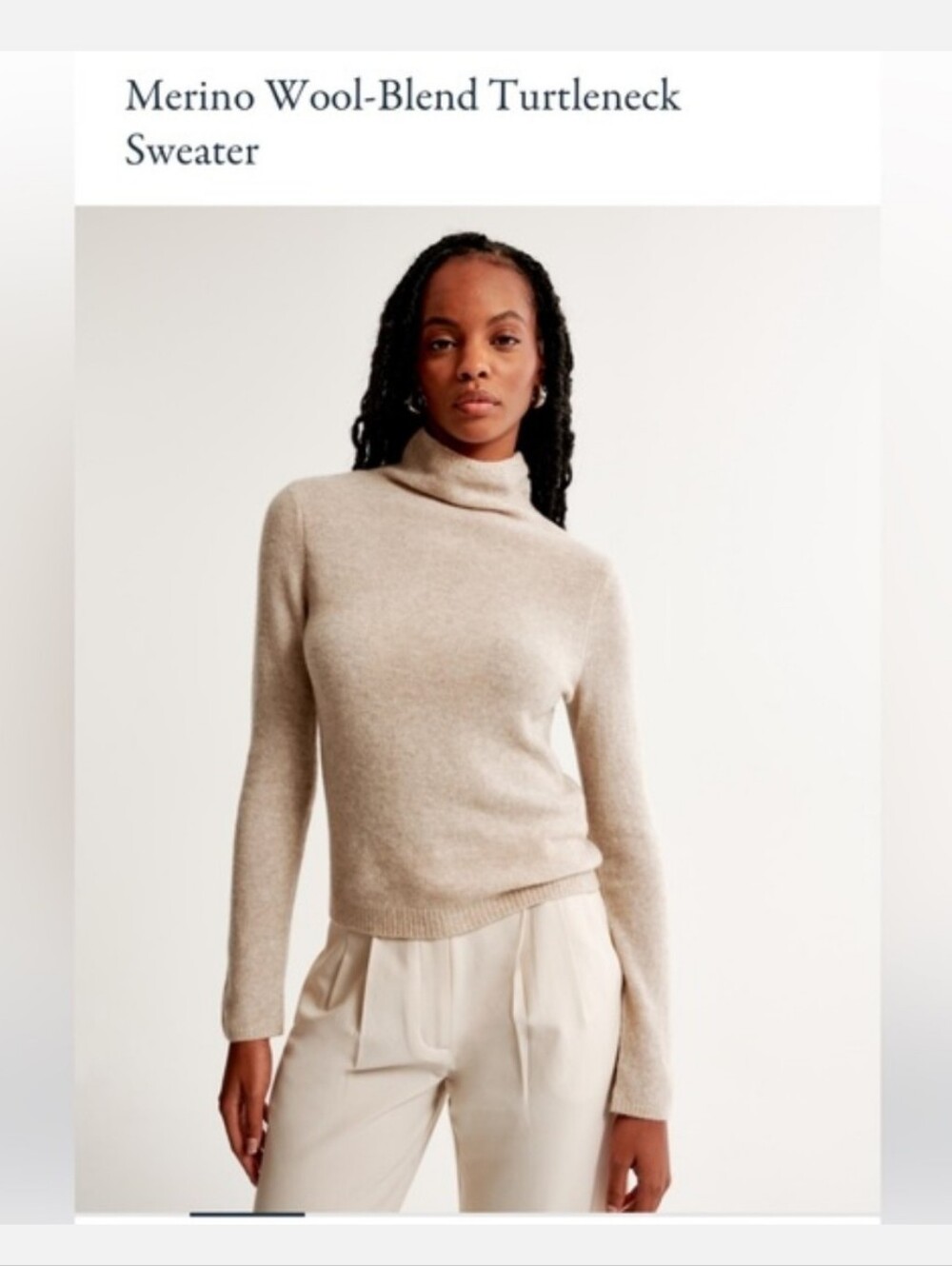 Abercrombie Merino Wool-Blend Turtleneck Sweater - Light Neutral Tan L